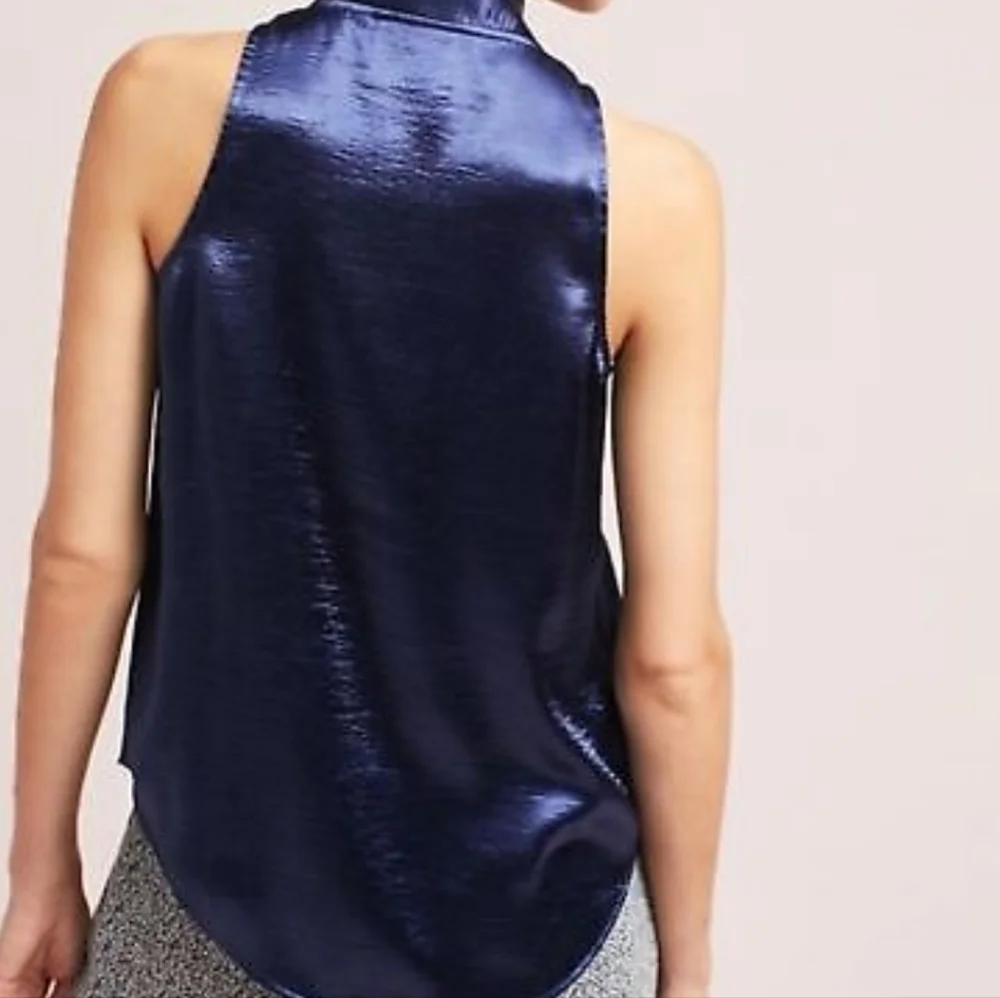 ANTHROPOLOGY Maeve S8 Sleveless Blue Tie Neck Blouse - Picture 3 of 12